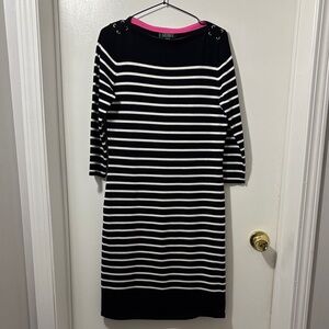 Ralph Lauren Black and White Striped Long Sleeve Dress